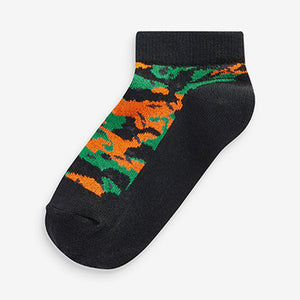 Orange/Green/Blue Camouflage 7 Pack Cotton Rich Trainer Socks (Older Boys)