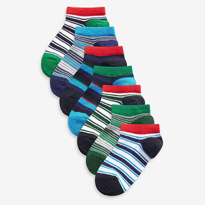 Blue/Green/ Red Stripes 7 Pack Cotton Rich Trainer Socks (Older Boys)