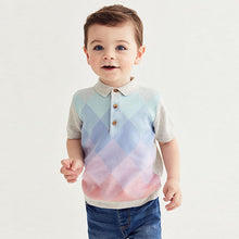 Load image into Gallery viewer, Grey/Blue Ombre Short Sleeve Argyle Pattern Knitted Polo Shirt (3mths-7yrs)
