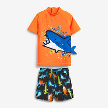 Load image into Gallery viewer, Orange Shark 2 Piece Rash Vest And Shorts Set (3mths-5yrs)
