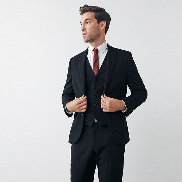 Black Skinny Fit Motion Flex Stretch Suit: Jacket