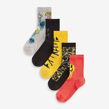 Load image into Gallery viewer, Orange/Black Character 5 Pack Cotton Rich Socks (Older Yonger)
