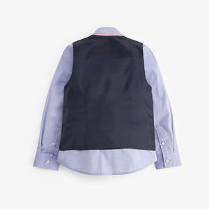 Navy Blue Check Waistcoat, Shirt & Tie Set (3-12yrs)