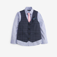 Load image into Gallery viewer, Navy Blue Check Waistcoat, Shirt &amp; Tie Set (3-12yrs)
