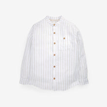 Load image into Gallery viewer, Ecru Stripe Long Sleeve Grandad Collar Linen Mix Shirt (3-12yrs)

