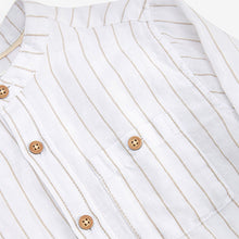 Load image into Gallery viewer, Ecru Stripe Long Sleeve Grandad Collar Linen Mix Shirt (3-12yrs)

