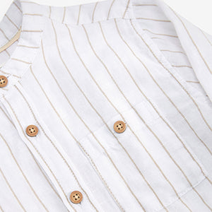 Ecru Stripe Long Sleeve Grandad Collar Linen Mix Shirt (3-12yrs)