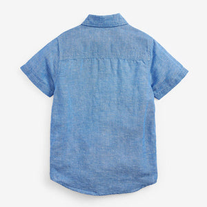 Blue Short Sleeve Linen Mix Shirt (3-12yrs)