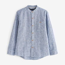 Load image into Gallery viewer, Blue Stripe Long Sleeve Grandad Collar Linen Mix Shirt (3-12yrs)
