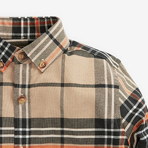 Tan/Black/Orange Check Long Sleeve Oxford Shirt (3-12yrs)