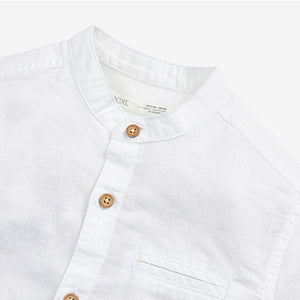 White Long Sleeve Grandad Collar Linen Mix Shirt (3-12yrs)
