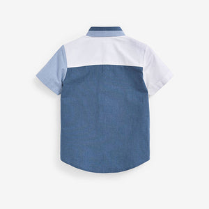 Blue Colourblock Short Sleeve Oxford Shirt (3-12yrs)