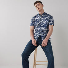 Load image into Gallery viewer, Navy Blue Printed Short Sleeve Shirt
