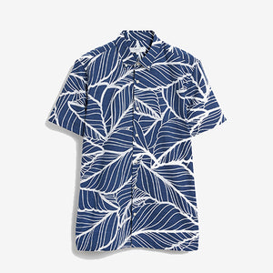 Navy Blue Printed Short Sleeve Shirt