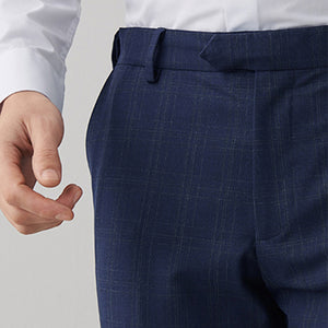 Navy Blue Slim Fit Motion Flex Check Suit: Trousers