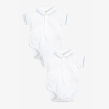 Load image into Gallery viewer, White 2 Pack Baby Poloshirt Bodysuits (0mth-18mths)
