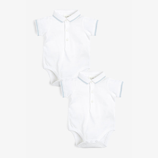 White 2 Pack Baby Poloshirt Bodysuits (0mth-18mths)