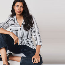 Load image into Gallery viewer, Navy/White Relaxed Utility Stripe Shirt
