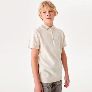 Ecru White Textured Knit Polo Shirt (3-12yrs)