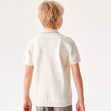 Load image into Gallery viewer, Ecru White Textured Knit Polo Shirt (3-12yrs)

