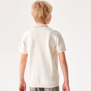 Ecru White Textured Knit Polo Shirt (3-12yrs)