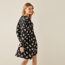 Load image into Gallery viewer, Black Floral Shirred Cuff Long Sleeve Dress
