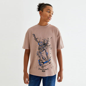 Old Pink Skate Skeleton Short Sleeve Graphic T-Shirt (3-12yrs)