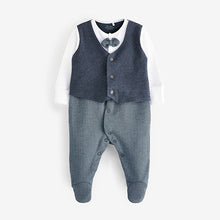 Load image into Gallery viewer, Navy Blue Waistcoat Smart Single Sleepsuit (0-18mths)
