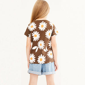 Chocolate Brown Daisy Regular Fit T-Shirt (3-12yrs)
