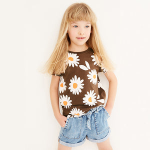 Chocolate Brown Daisy Regular Fit T-Shirt (3-12yrs)