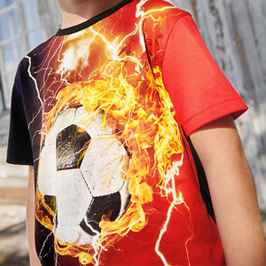 Black/Red Flame Football All Over Print T-Shirt (3-12yrs)
