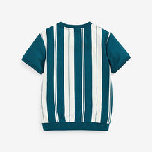 Load image into Gallery viewer, Teal Blue Vertical Stripe Short Sleeve T-Shirt (3-12yrs)
