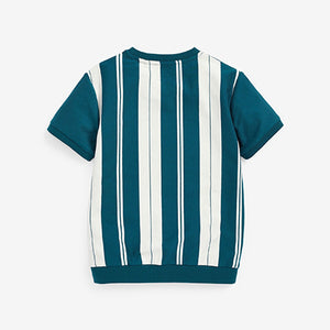 Teal Blue Vertical Stripe Short Sleeve T-Shirt (3-12yrs)