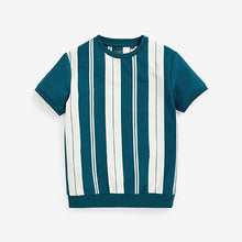 Load image into Gallery viewer, Teal Blue Vertical Stripe Short Sleeve T-Shirt (3-12yrs)
