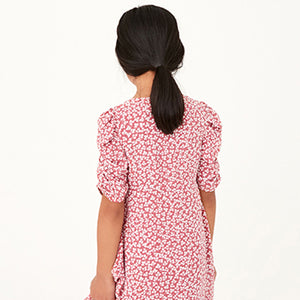 Pink Ditsy Shirred Sleeve Dress (3-12yrs)