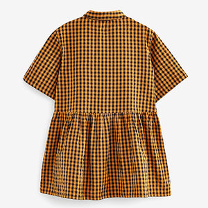 Orange/Black Gingham Relaxed Shirt Dress (3-12yrs)