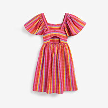Load image into Gallery viewer, Red/Pink Stripe Angel Sleeve Dress (3-12yrs)
