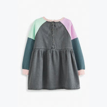 Load image into Gallery viewer, Black ColourBlock Raglan Denim Dress (3-12yrs)
