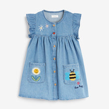 Load image into Gallery viewer, Bumblebee Denim Frill Sleeve Cotton Dress (3mths-6yrs)
