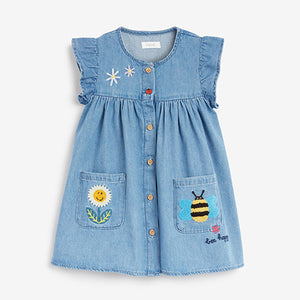 Bumblebee Denim Frill Sleeve Cotton Dress (3mths-6yrs)