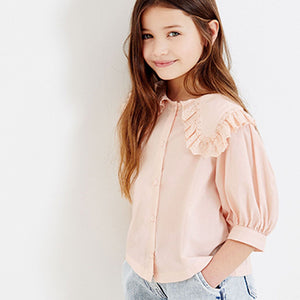 Pale Pink Lace Trim Collar Blouse (3-12yrs)