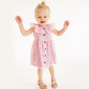 Pink Strawberry Gingham Sleeveless Frill Dress (3mths-6yrs)