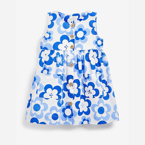Blue Retro Print Cotton Sleeveless Dress (3mths-6yrs)