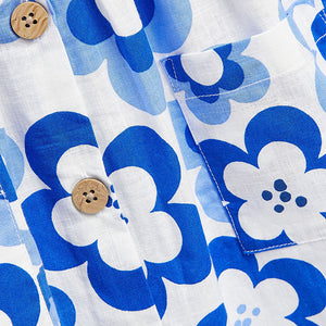 Blue Retro Print Cotton Sleeveless Dress (3mths-6yrs)