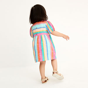 Rainbow Stripe Puff Sleeve Dress (3mths-6yrs)