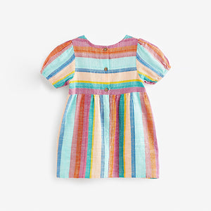 Rainbow Stripe Puff Sleeve Dress (3mths-6yrs)