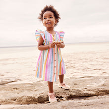 Load image into Gallery viewer, Rainbow Stripe Frill Sleeve Cotton Dress (3mths-6yrs)
