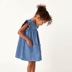 Blue Denim Frill Sleeve Cotton Dress (3mths-6yrs)