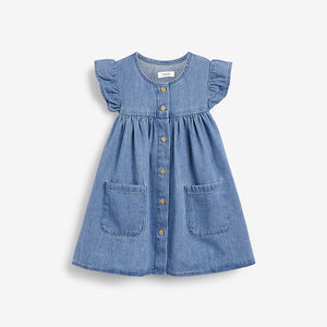 Blue Denim Frill Sleeve Cotton Dress (3mths-6yrs)