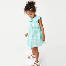 Load image into Gallery viewer, Mint Green Gingham Sleeveless Collar Dress (3mths-6yrs)
